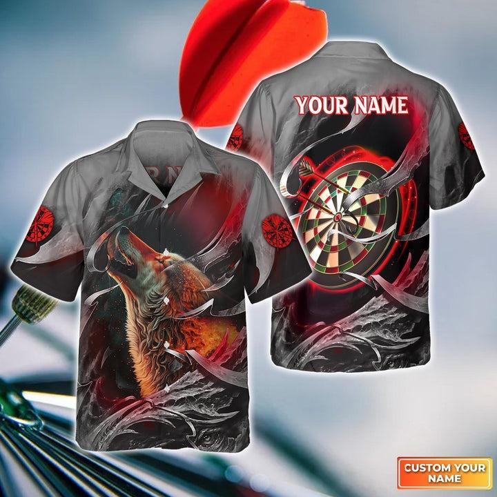 Customized Darts Hawaiian Shirts, Bullseye Dartboard Personalized Flame Wolf And Darts Aloha Shirts - Gift For Darts Lovers, Darts Players