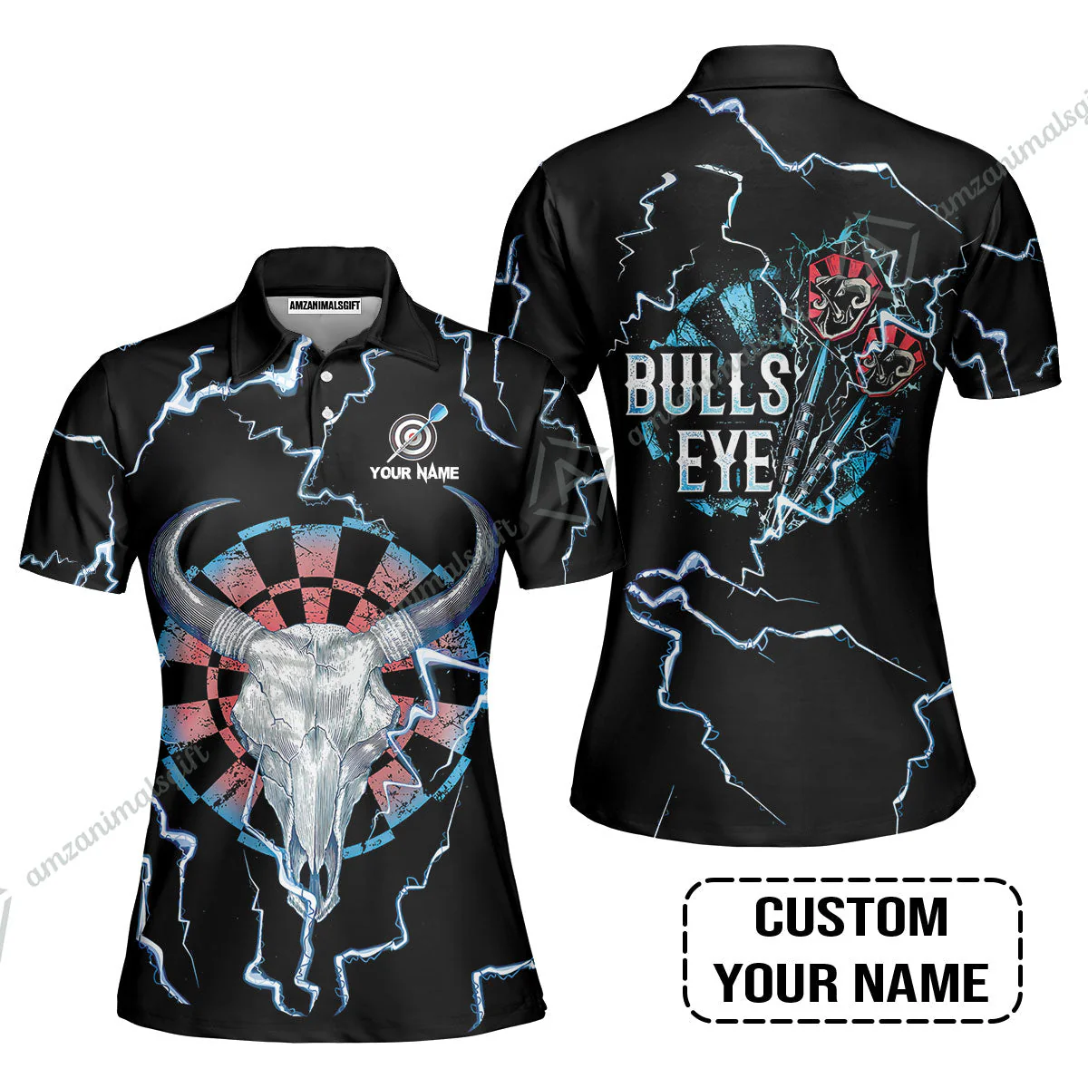 Customized Darts Hoodie, Darts Bullseye Thunder Skull, Personalized Name Hoodie - Image 6
