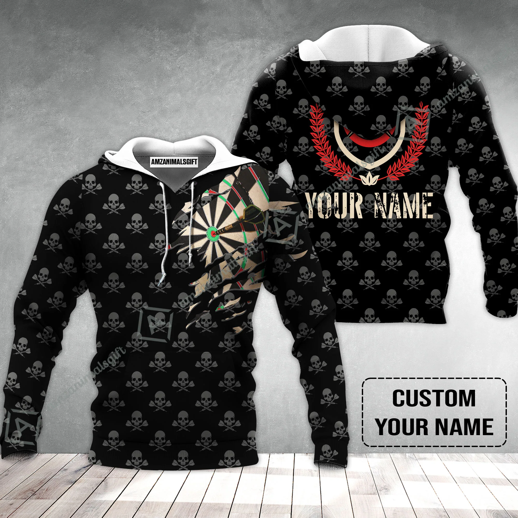 Customized Darts Hoodie, Skull King Darts Personalized Name Hoodie - Perfect Gift For Darts Lovers, Darts Players - Image 2