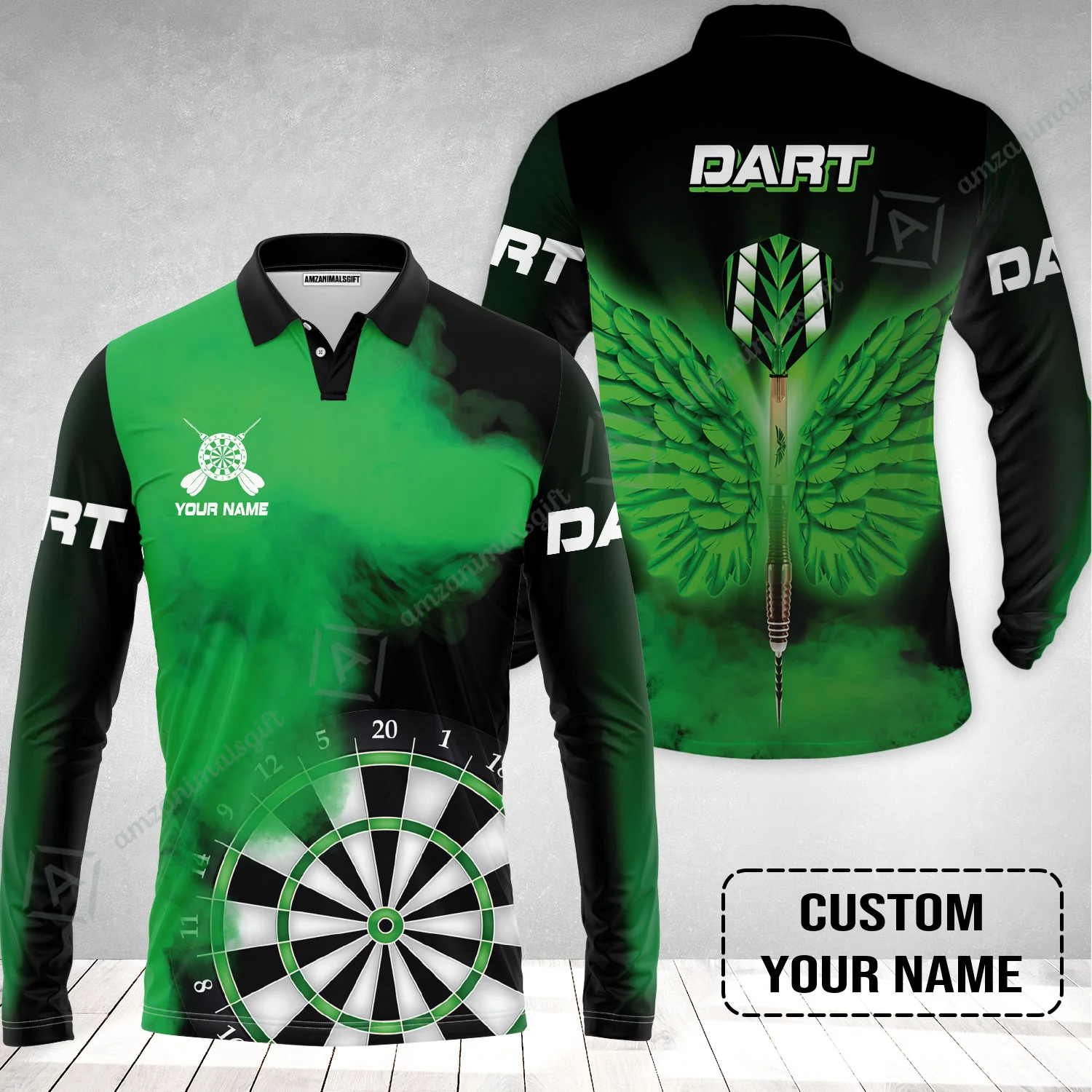 Customized Darts Long Polo Shirt, Darts Wings, Personalized Name Long Polo Shirt - Perfect Gift For Darts Lovers, Darts Players - Image 2