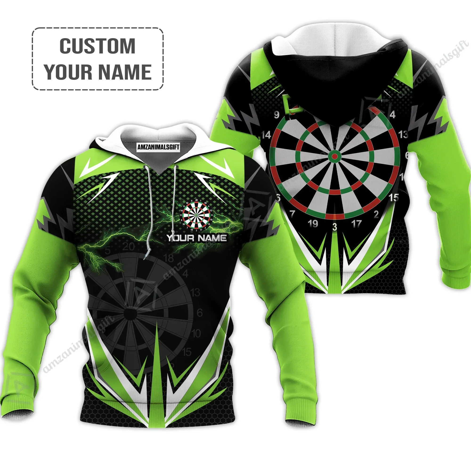 Customized Darts Long Polo Shirt, Green Darts Lightning Personalized Name Polo Shirt, Outfits For Darts Lovers, Darts Players - Image 6