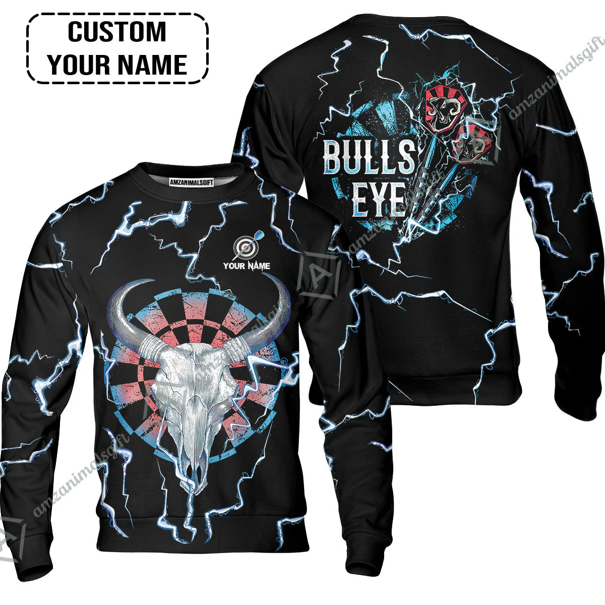 Customized Darts Long Sleeve Men Polo Shirt , Darts Bullseye Thunder Skull, Personalized Name Polo Shirt - Image 5