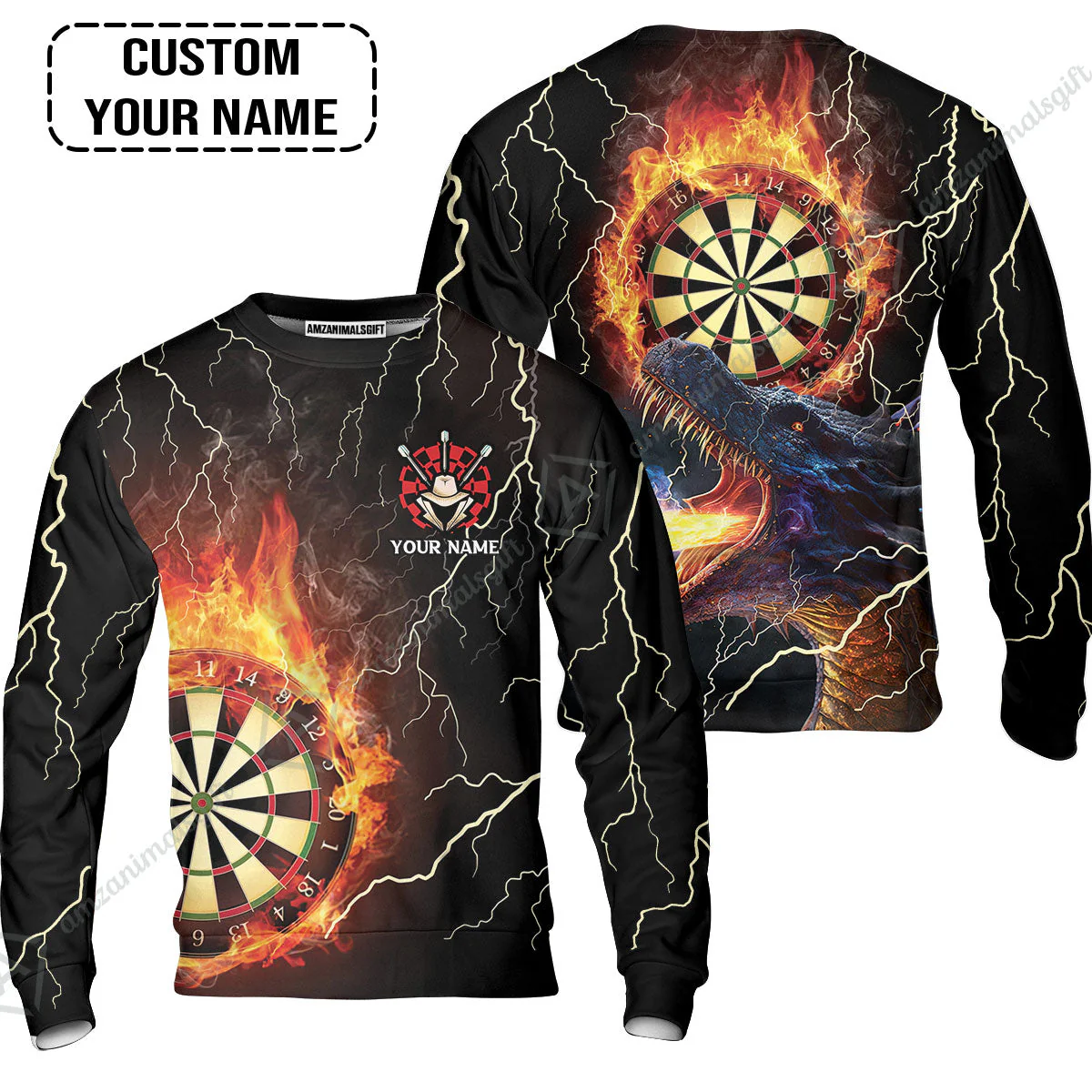 Customized Darts Long Sleeve Men Polo Shirt, Flame Dartboard, Personalized Name Dragon And Darts Polo Shirt - Perfect Gift For Darts Lovers - Image 6