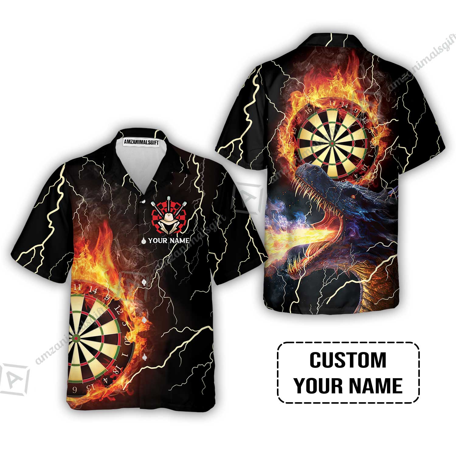Customized Darts Long Sleeve Men Polo Shirt, Flame Dartboard, Personalized Name Dragon And Darts Polo Shirt - Perfect Gift For Darts Lovers - Image 7