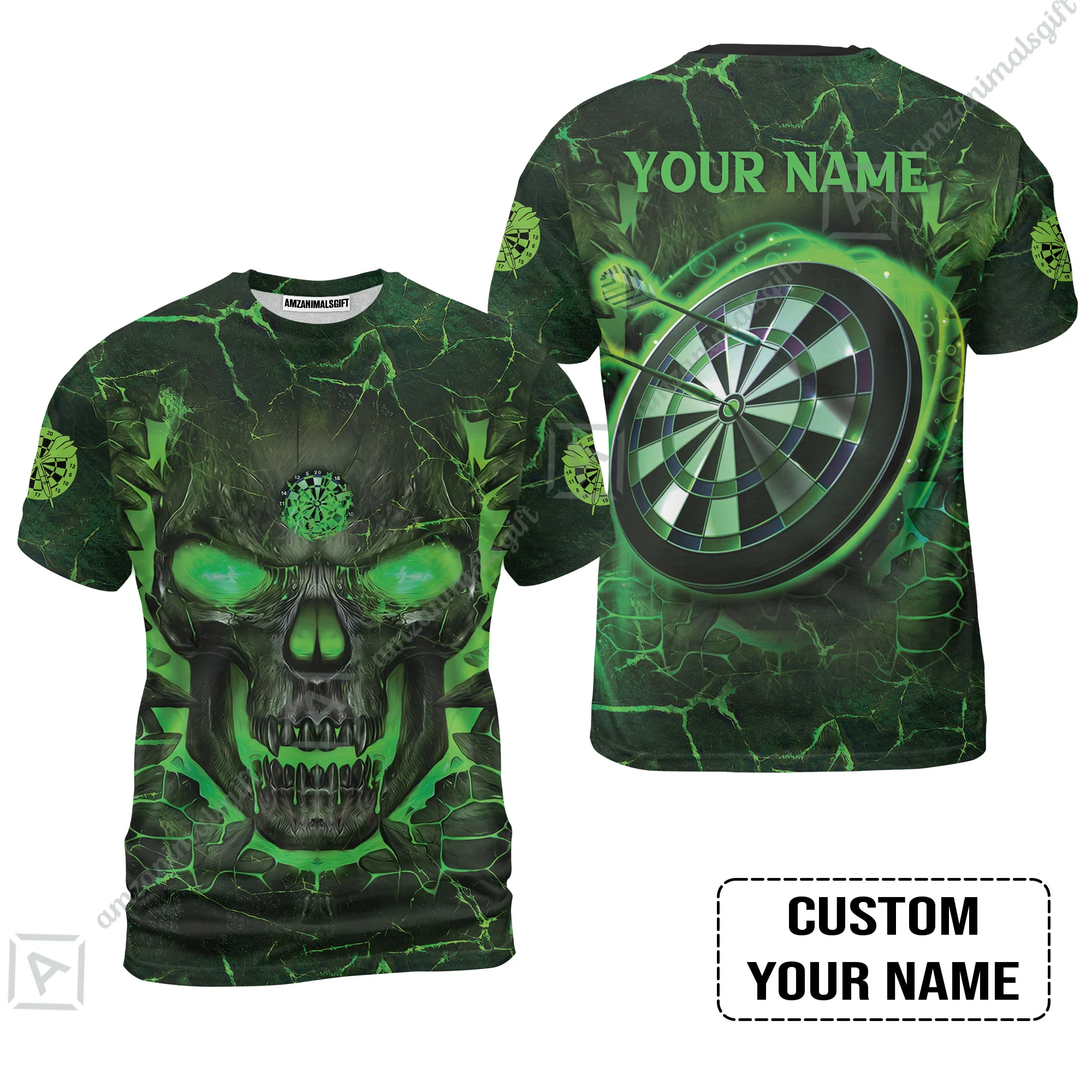 Customized Darts Men Polo Shirt, Flame Green Skull Dartboard Personalized Skull And Darts Polo Shirt - Image 8