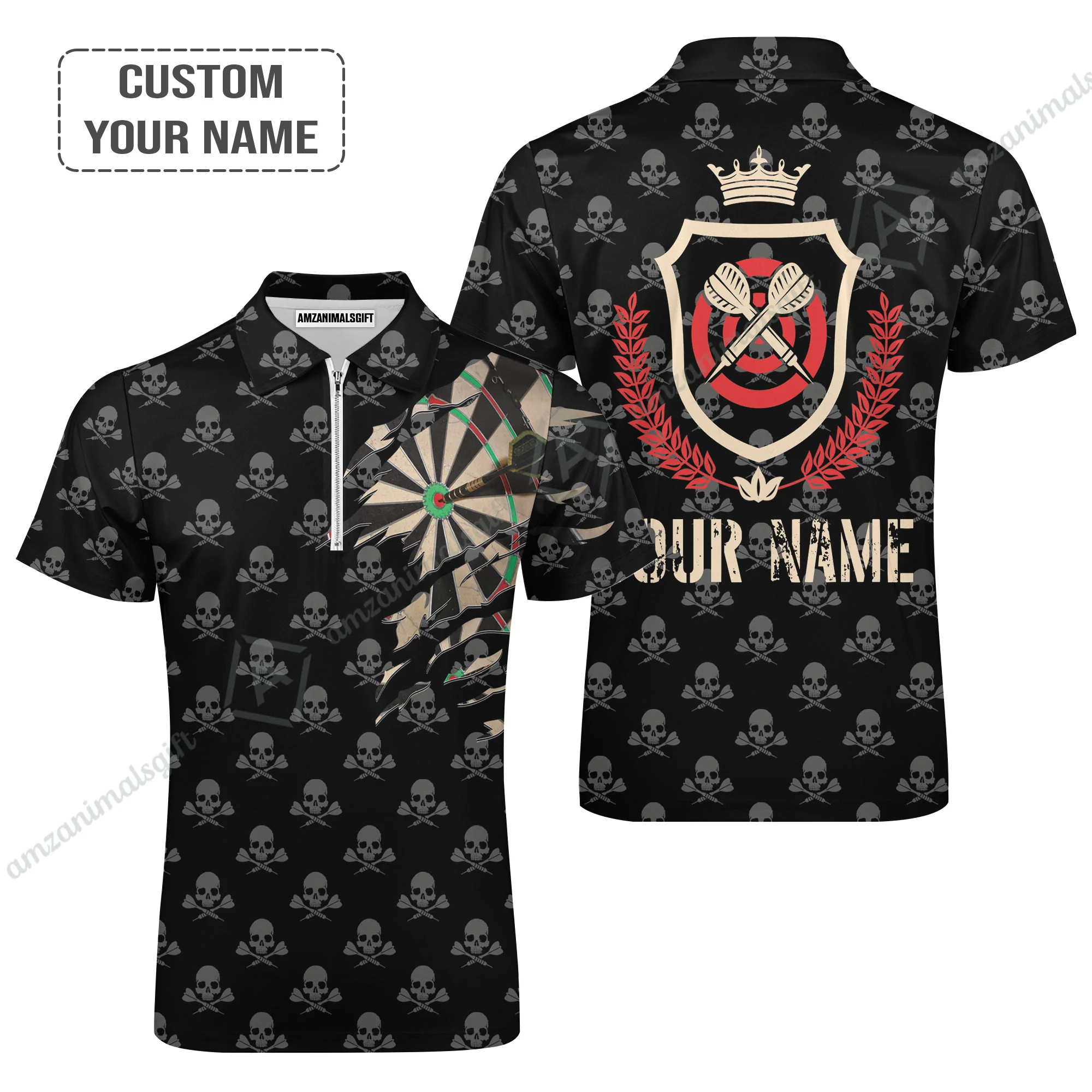 Customized Darts Men Polo Shirt, Skull King Darts Personalized Name Polo Shirt - Perfect Gift For Darts Lovers, Darts Players - Image 4