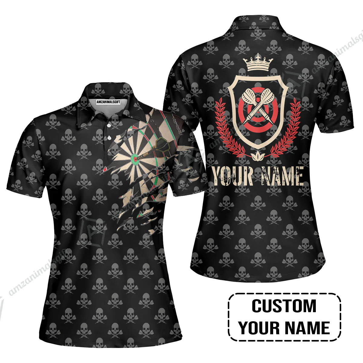 Customized Darts Men Polo Shirt, Skull King Darts Personalized Name Polo Shirt - Perfect Gift For Darts Lovers, Darts Players - Image 7