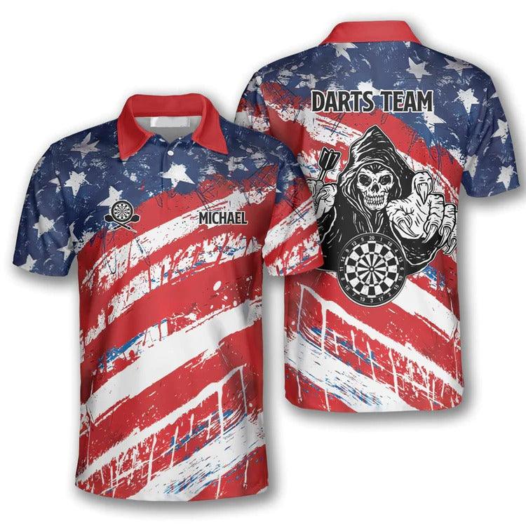 Customized Darts Polo Shirt, American Flag Athlete Team Polo Shirt, Personalized Name Polo Shirt For Men - Perfect Gift For Darts Lovers, Darts Player - Image 2