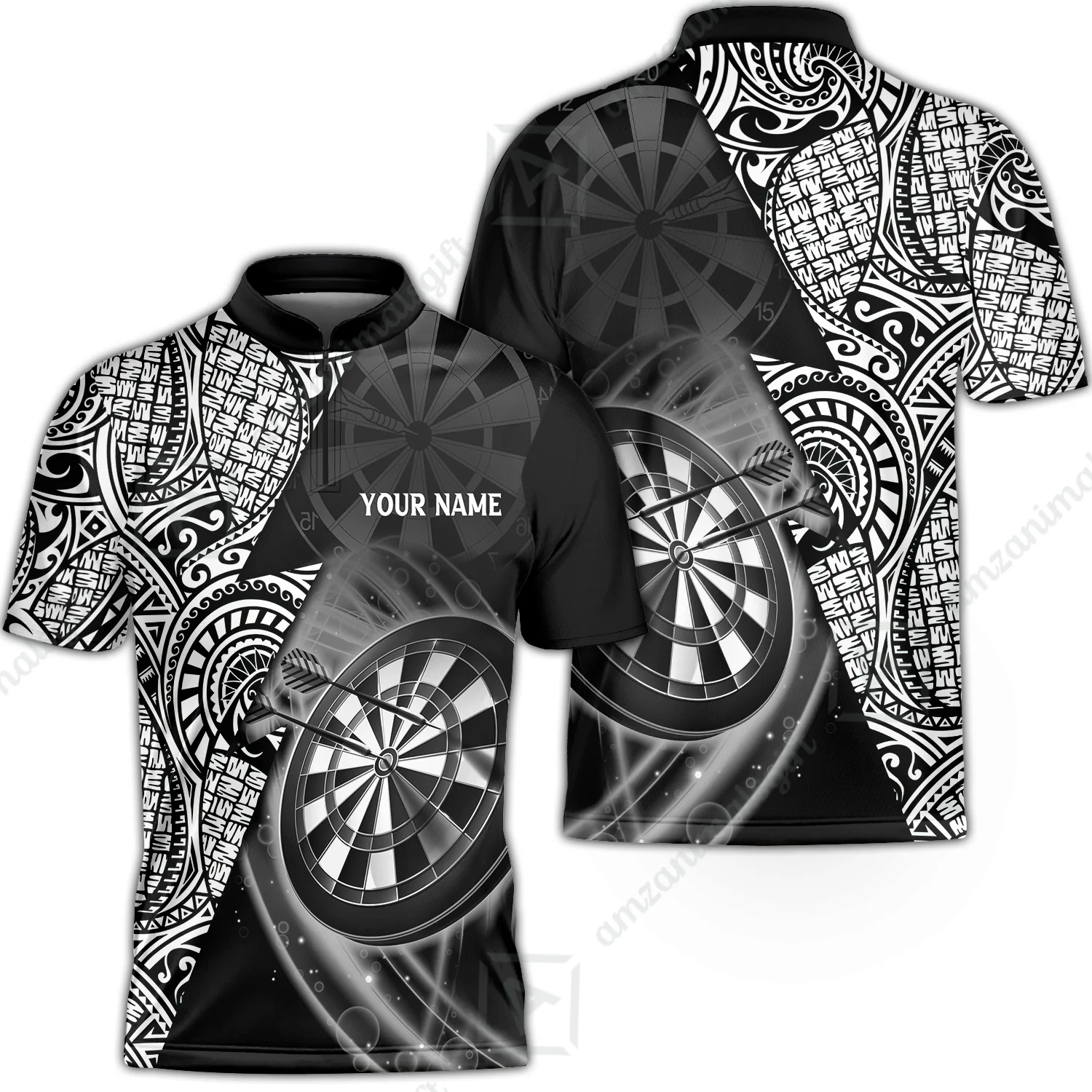 Customized Darts Polo Shirt, Black & White Tattoo Darts, Personalized Name Polo Shirt For Men - Perfect Gift For Darts Lovers, Darts Players - Image 5