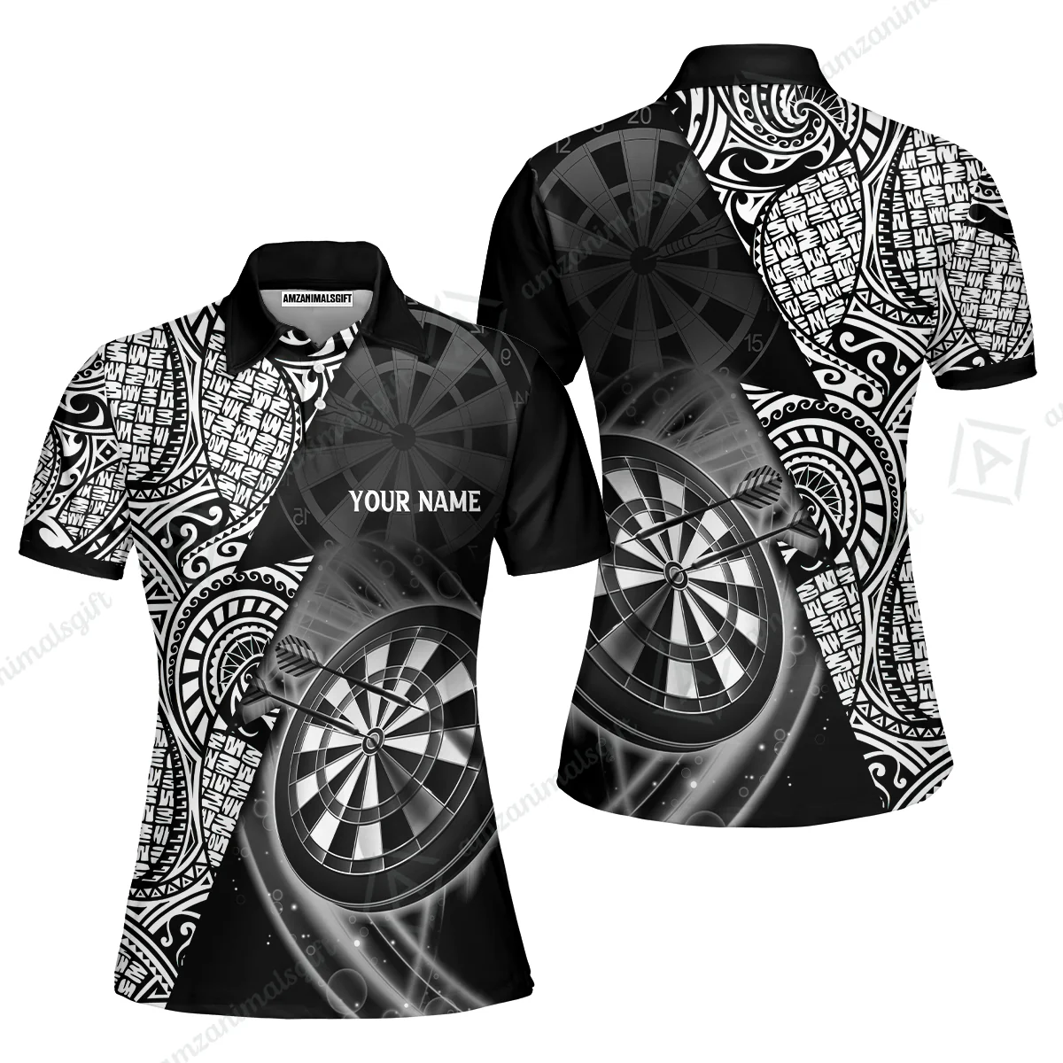 Customized Darts Polo Shirt, Black & White Tattoo Darts, Personalized Name Polo Shirt For Men - Perfect Gift For Darts Lovers, Darts Players - Image 6
