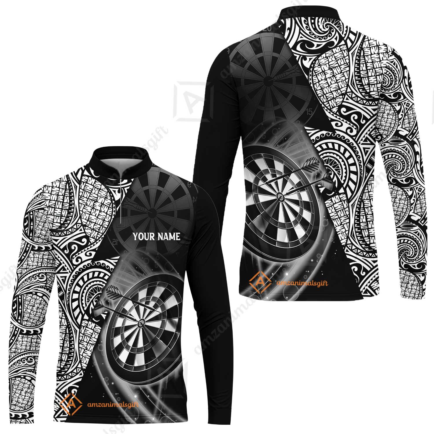 Customized Darts Polo Shirt, Black & White Tattoo Darts, Personalized Name Polo Shirt For Men - Perfect Gift For Darts Lovers, Darts Players - Image 8