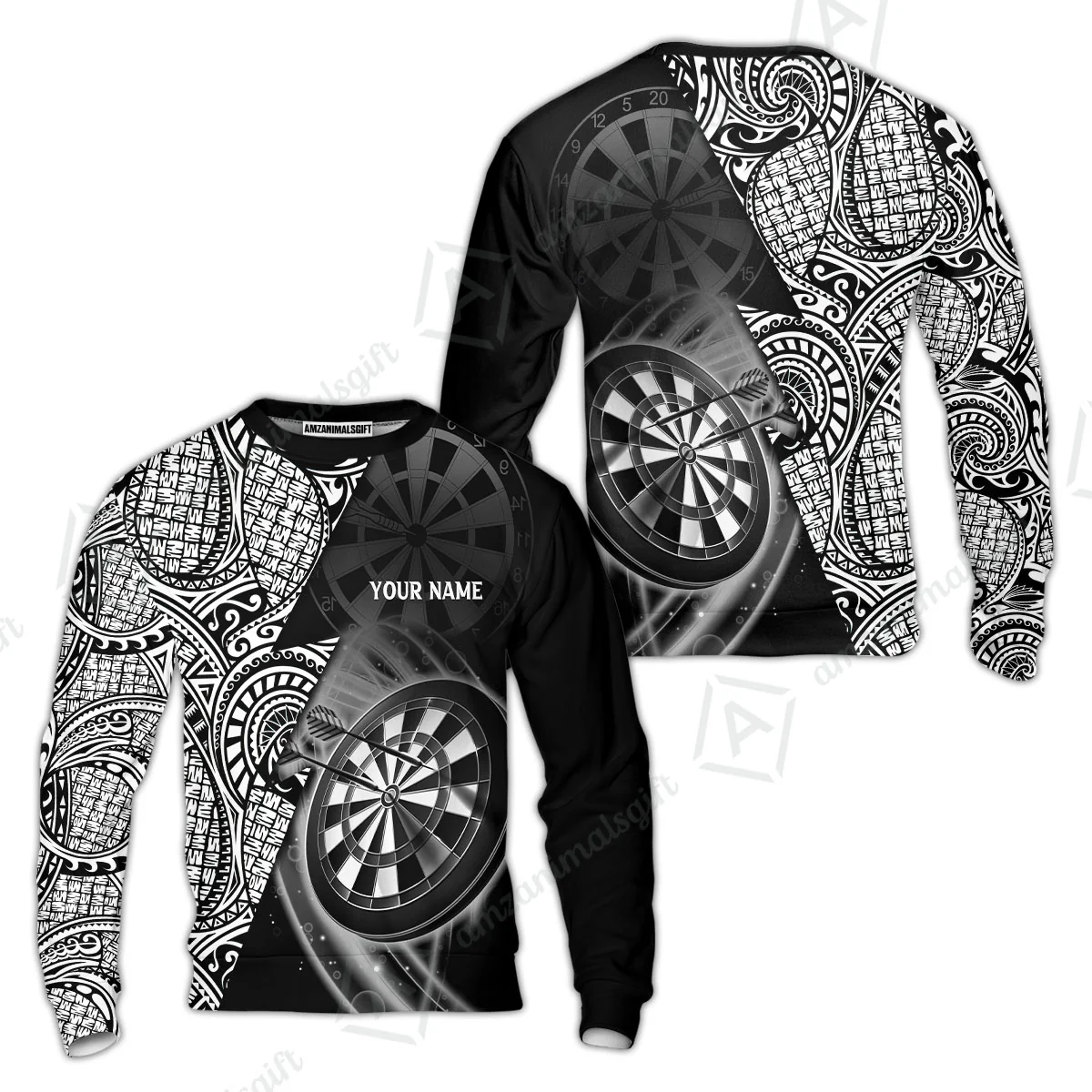 Customized Darts Polo Shirt, Black & White Tattoo Darts, Personalized Name Polo Shirt For Men - Perfect Gift For Darts Lovers, Darts Players - Image 9
