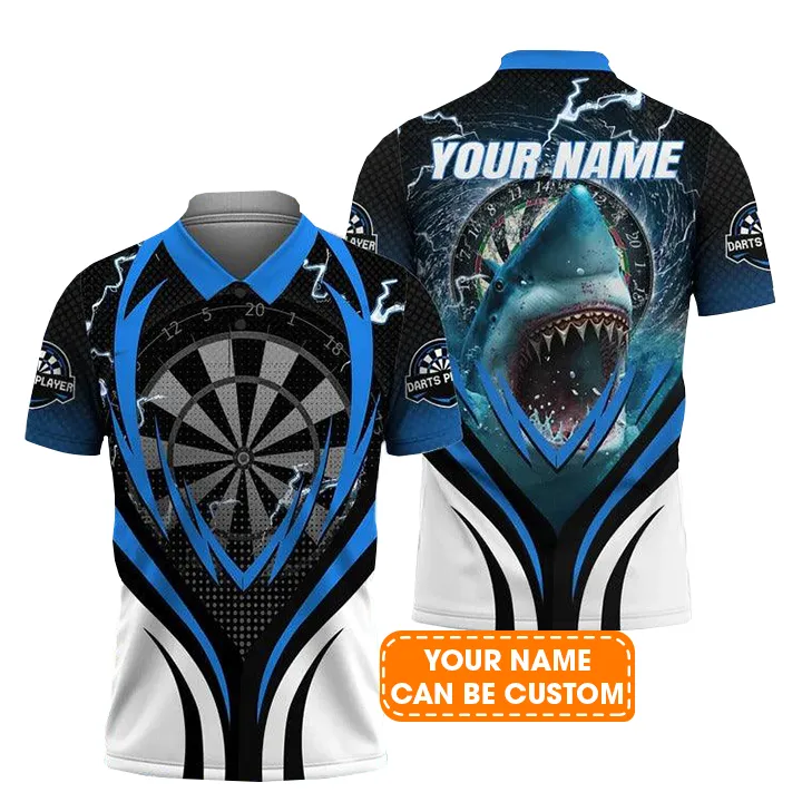 Customized Darts Polo Shirt, Bullseye Dartboard, Personalized Name Shark And Darts Polo Shirt For Men - Perfect Gift For Darts Lovers, Darts Players - Image 2