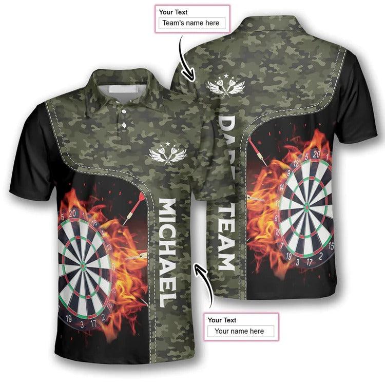 Customized Darts Polo Shirt, Camouflage Dartboard Fire Team Polo Shirt, Personalized Polo Shirt For Men - Perfect Gift For Darts Lovers, Darts Players