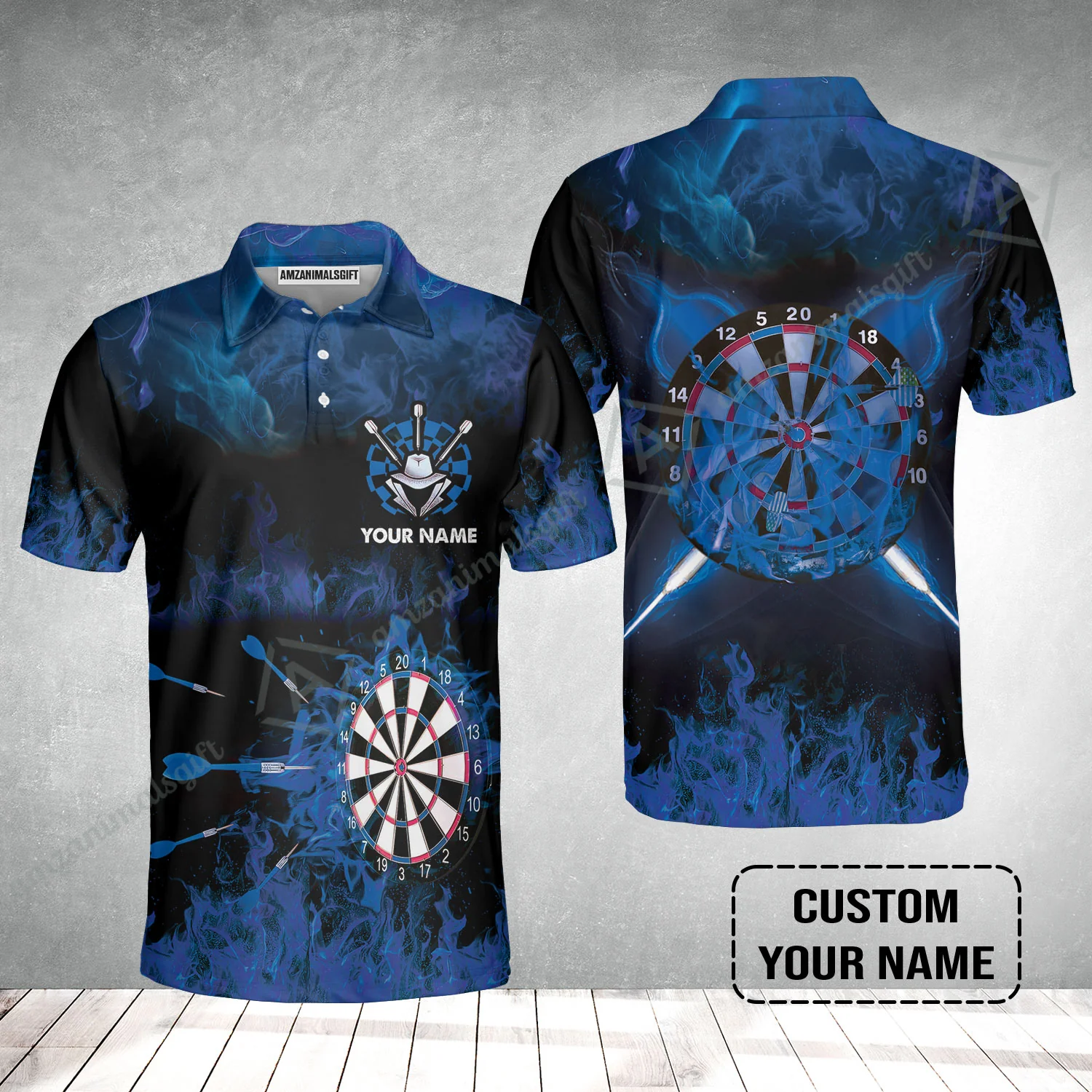 Customized Darts Polo Shirt, Darts Blue Polo Shirt, Personalized Name Polo Shirt For Men - Perfect Gift For Darts Lovers, Darts Players - Image 2