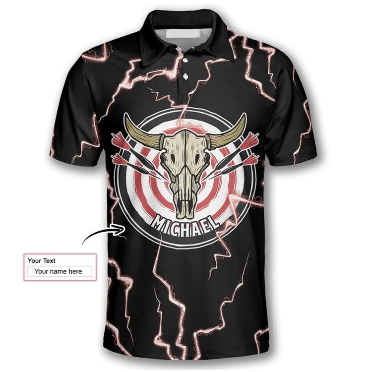 Customized Darts Polo Shirt, Darts Bullseye Red Thunder, Personalized Name Polo Shirt For Men - Perfect Gift For Darts Lovers, Darts Players