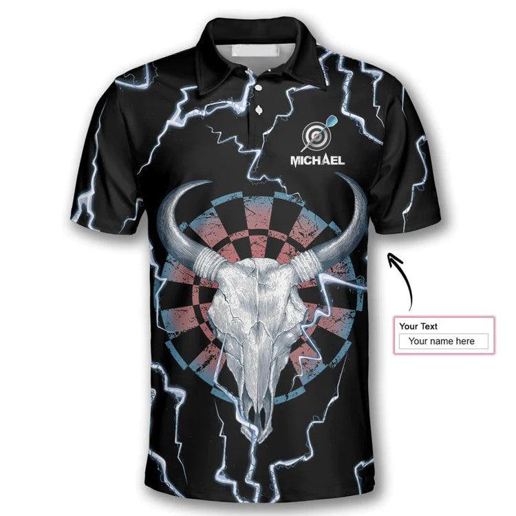 Customized Darts Polo Shirt, Darts Bullseye Thunder Skull, Personalized Name Polo Shirt For Men - Perfect Gift For Darts Lovers, Darts Players