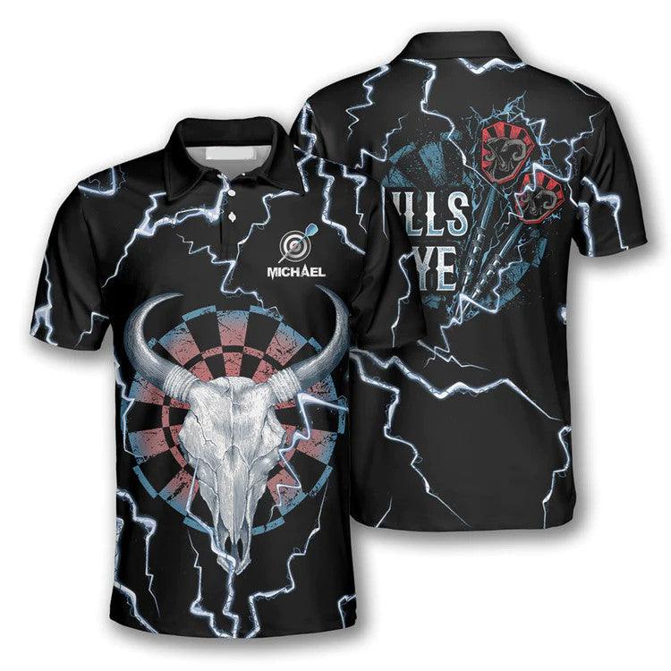 Customized Darts Polo Shirt, Darts Bullseye Thunder Skull, Personalized Name Polo Shirt For Men - Perfect Gift For Darts Lovers, Darts Players - Image 2