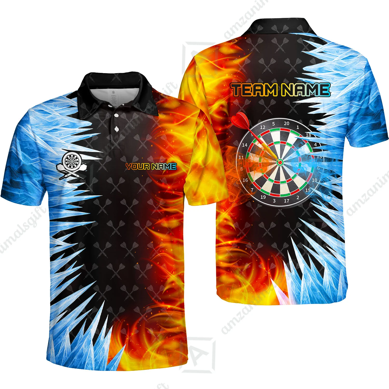 Customized Darts Polo Shirt, Darts Dartboard Ice And Fire Multicolor Custom Team Polo Shirts Jersey For Darts Players - Image 5
