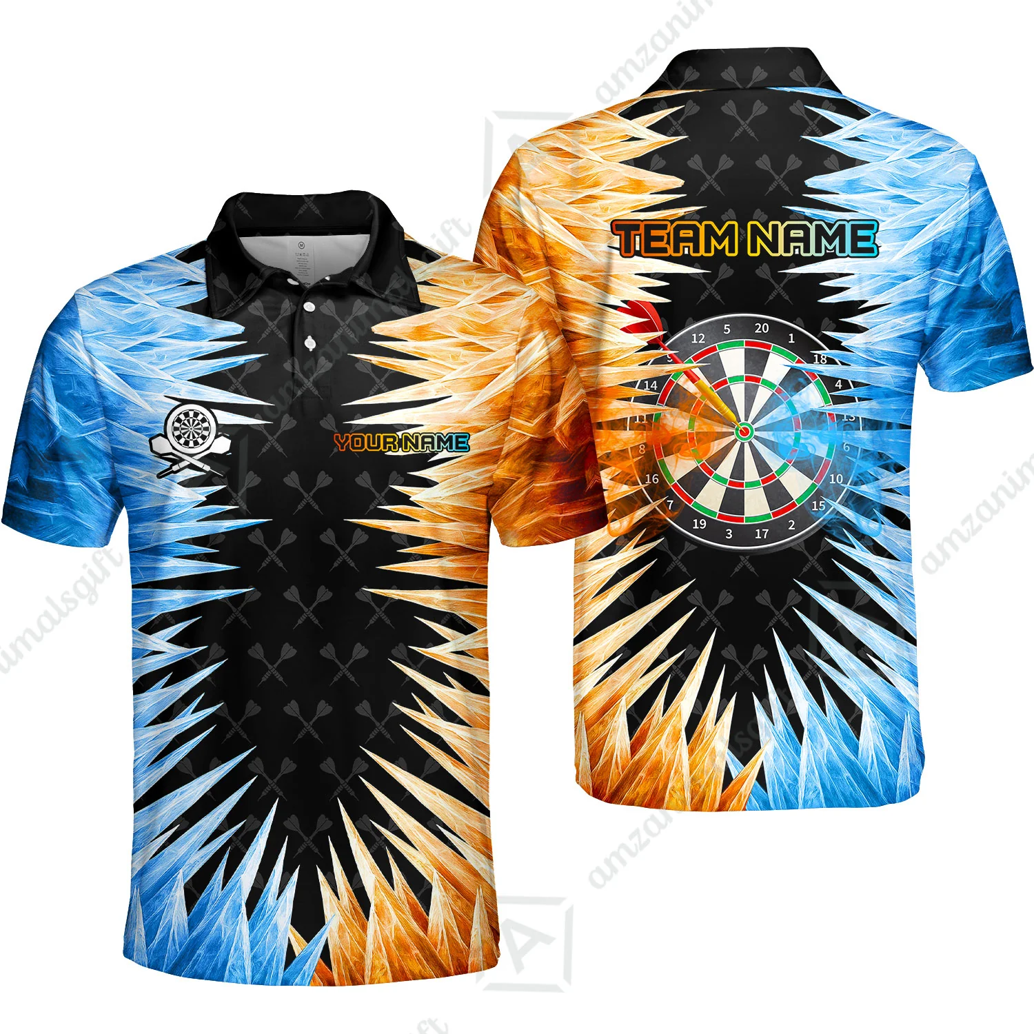 Customized Darts Polo Shirt, Darts Dartboard Ice And Fire Multicolor Custom Team Polo Shirts Jersey For Darts Players - Image 6