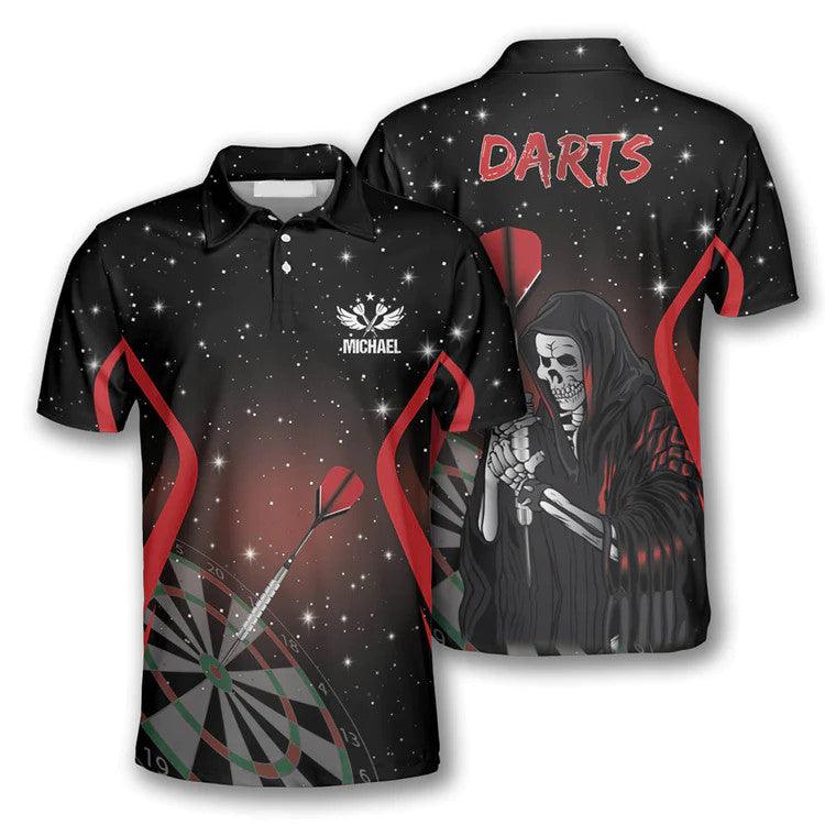 Customized Darts Polo Shirt, Darts Grim Reaper Stars Personalized Name Polo Shirt For Men - Perfect Gift For Darts Lovers, Darts Players - Image 2