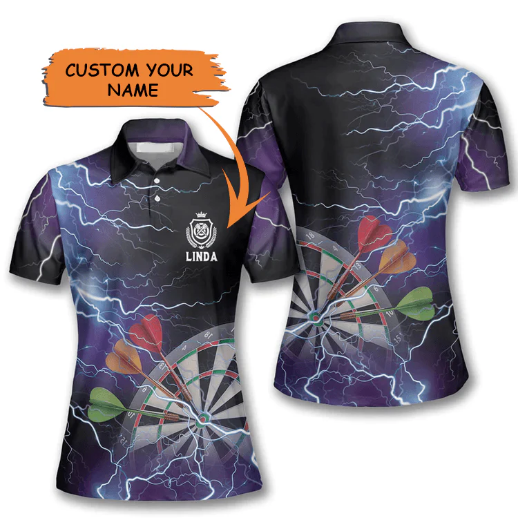 Customized Darts Polo Shirt, Darts Thunder Lightning, Personalized Name Polo Shirt For Women - Perfect Gift For Darts Lovers, Darts Players - Image 2