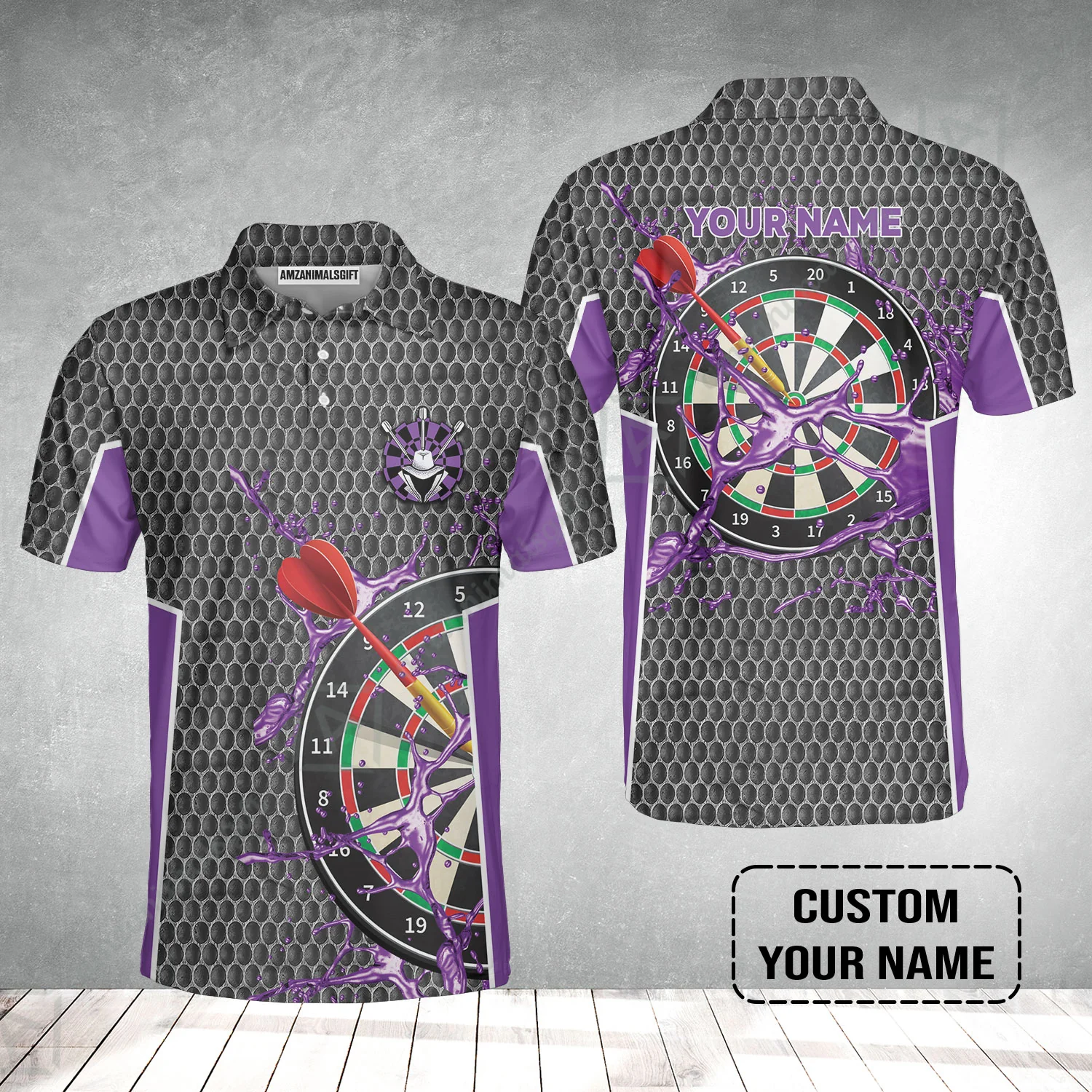 Customized Darts Polo Shirt, Teal Darts Water Honeycomb, Personalized Name Polo Shirt - Image 2