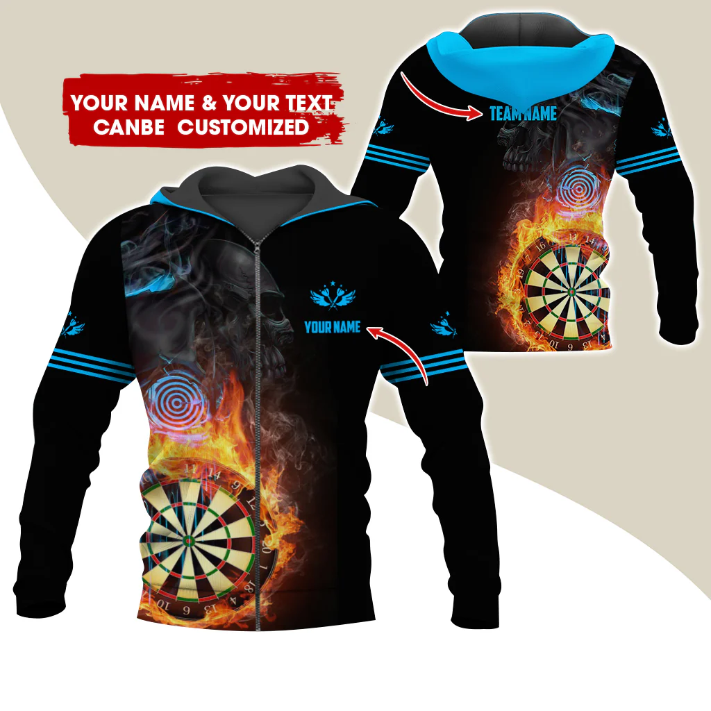 Customized Darts Premium Zip Hoodie, Personalized Name & Team Dartboard In Flame Team Zip Hoodie For Men & Women - Gift For Darts Lovers, Darts Players - Image 10