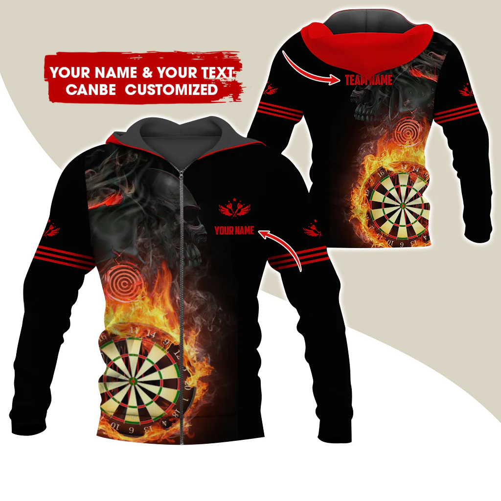 Customized Darts Premium Zip Hoodie, Personalized Name & Team Dartboard In Flame Team Zip Hoodie For Men & Women - Gift For Darts Lovers, Darts Players - Image 4