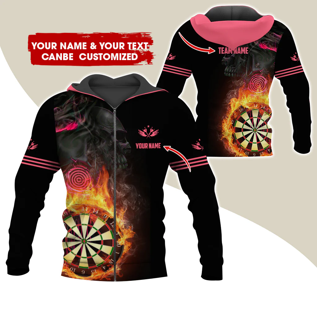 Customized Darts Premium Zip Hoodie, Personalized Name & Team Dartboard In Flame Team Zip Hoodie For Men & Women - Gift For Darts Lovers, Darts Players - Image 5
