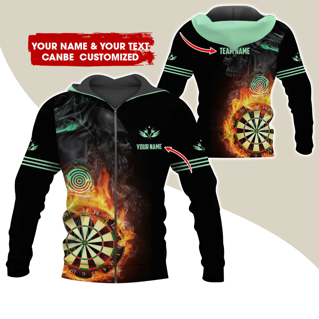 Customized Darts Premium Zip Hoodie, Personalized Name & Team Dartboard In Flame Team Zip Hoodie For Men & Women - Gift For Darts Lovers, Darts Players - Image 6