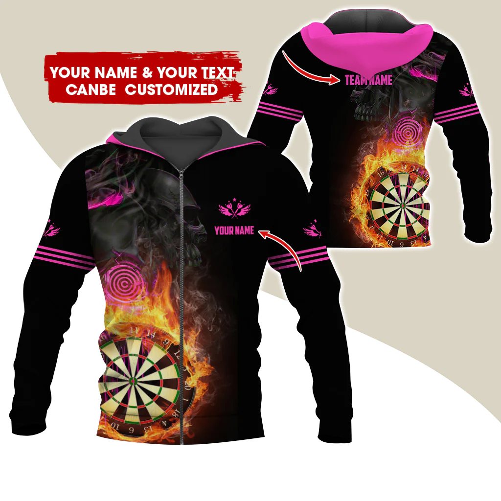 Customized Darts Premium Zip Hoodie, Personalized Name & Team Dartboard In Flame Team Zip Hoodie For Men & Women - Gift For Darts Lovers, Darts Players - Image 8