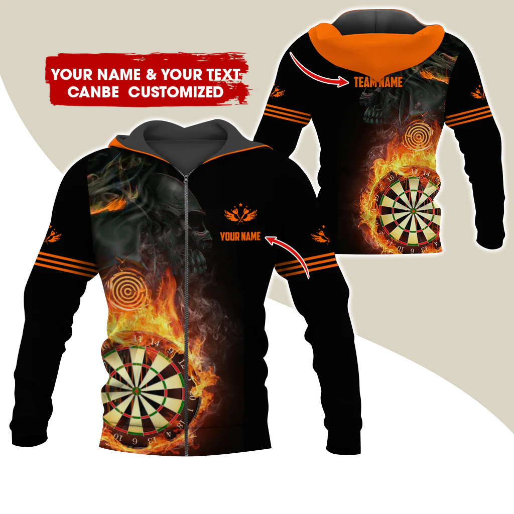 Customized Darts Premium Zip Hoodie, Personalized Name & Team Dartboard In Flame Team Zip Hoodie For Men & Women - Gift For Darts Lovers, Darts Players - Image 9