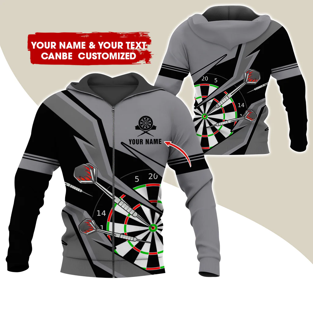 Customized Darts Premium Zip Hoodie, Personalized Name & Text Darts Team Zip Hoodie For Men & Women - Gift For Darts Lovers, Darts Players - Image 2