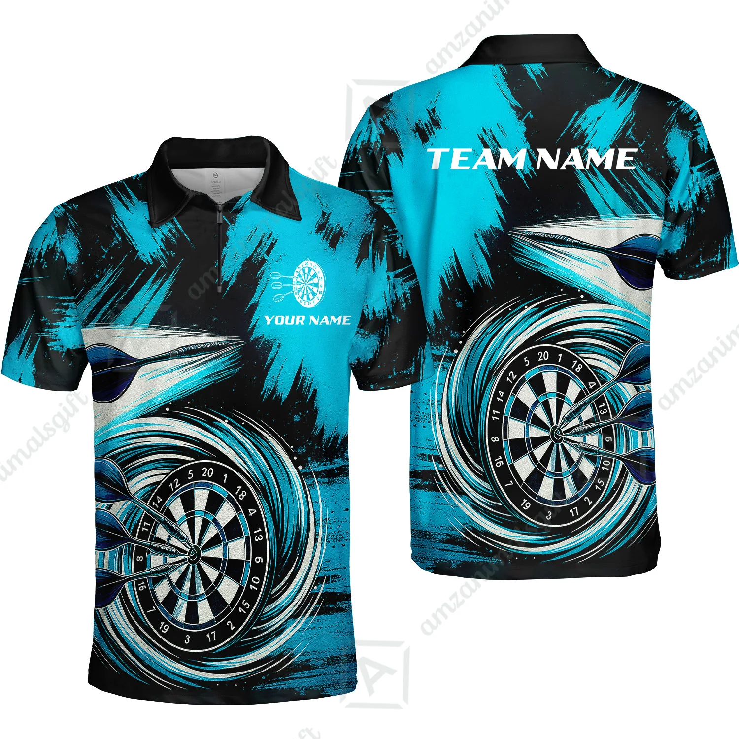 Customized Darts Quarter-Zip Polo Shirt, Darts Colorful Wave Custom Name Team Name Zip Polo Jersey For Darts Player - Image 3