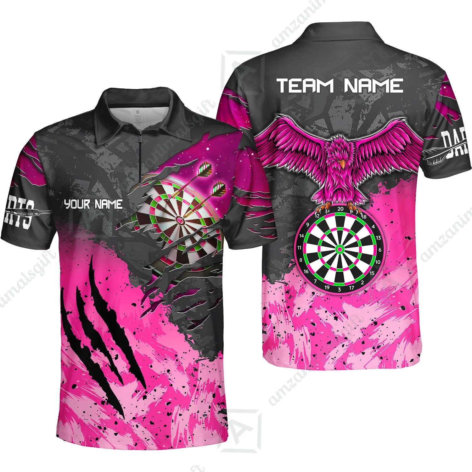 Customized Darts Quarter-Zip Polo Shirt, Darts Eagle Dartboard Multicolor Custom Dart Zip Polo Jersey For Darts Player - Image 4