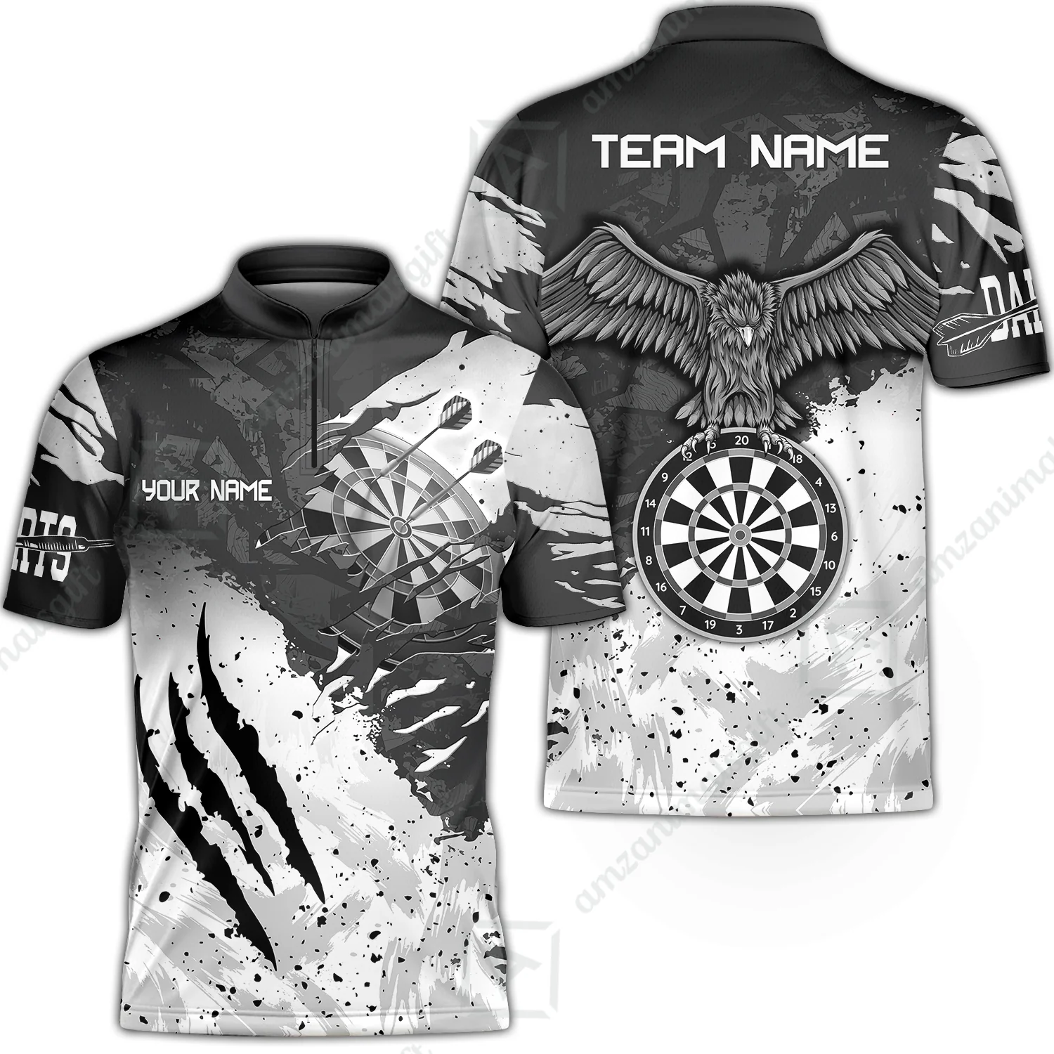 Customized Darts Stand Collar Quarter-Zip Shirt, Darts Eagle Dartboard Multicolor Custom Dart Jersey For Darts Player - Image 2