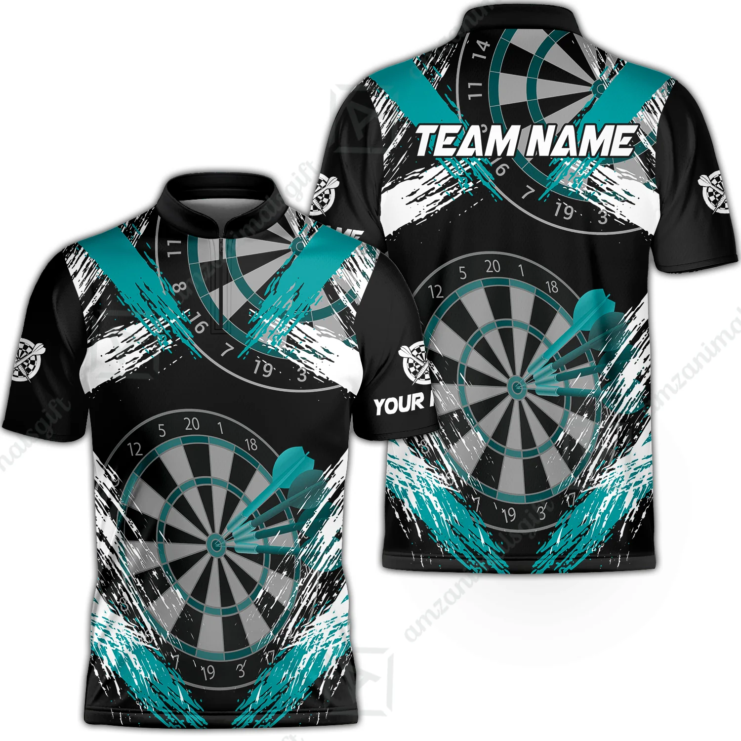 Customized Darts Stand Collar Quarter-Zip Shirt, Darts Tournament Grunge Style Multicolor Team Jersey For Darts Player - Image 4