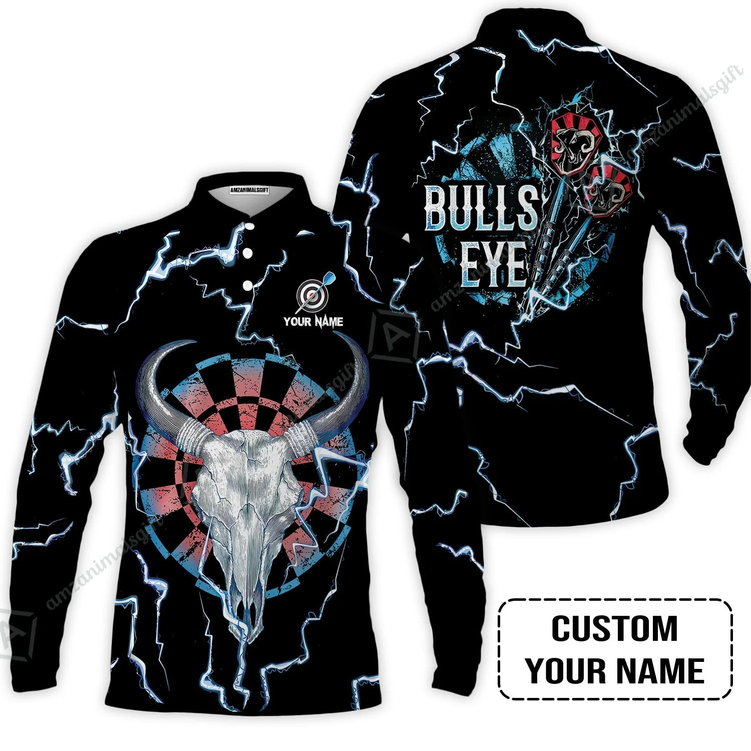 Customized Darts Sweatshirt, Darts Bullseye Thunder Skull, Personalized Name Sweatshirt - Image 4