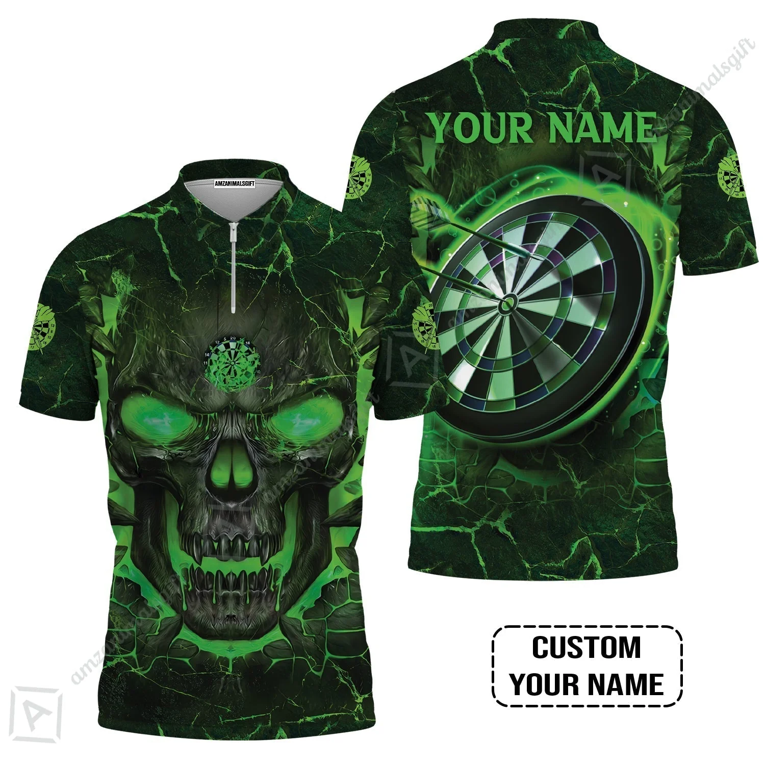 Customized Darts Sweatshirt, Flame Green Skull Dartboard Personalized Skull And Darts Sweatshirt - Image 4