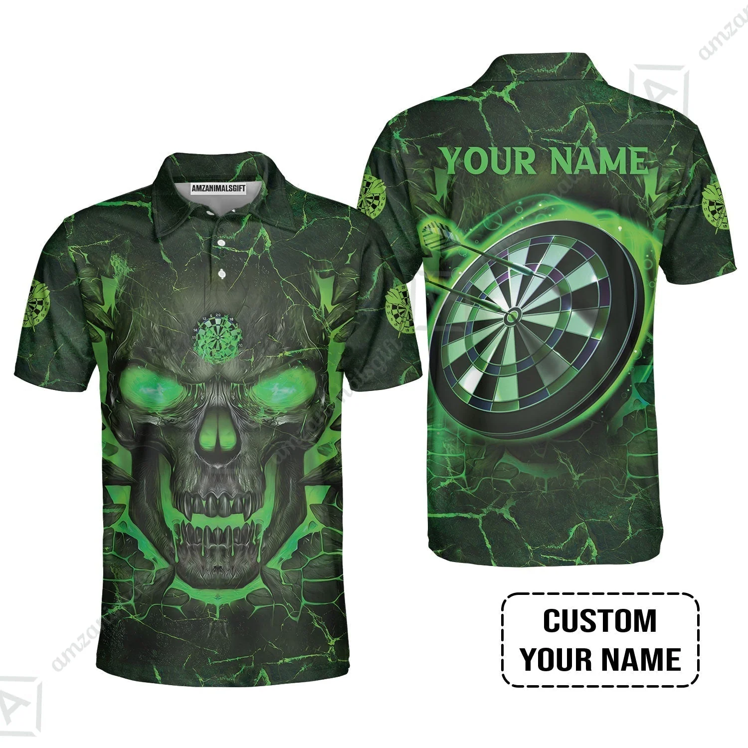 Customized Darts Sweatshirt, Flame Green Skull Dartboard Personalized Skull And Darts Sweatshirt - Image 6