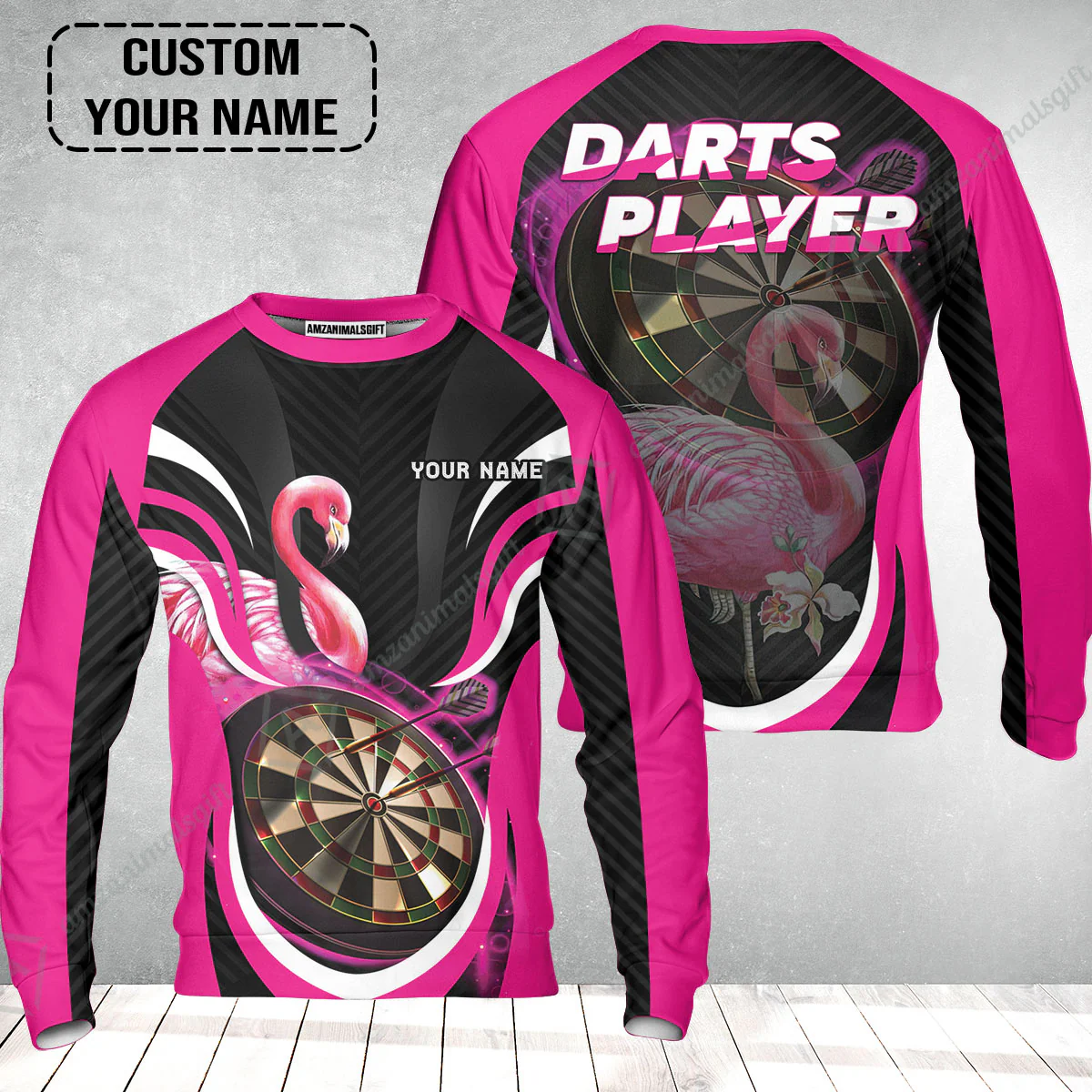 Customized Darts Sweatshirt, Flamingo Darts Shirt, Personalized Name Darts Sweatshirt - Image 2