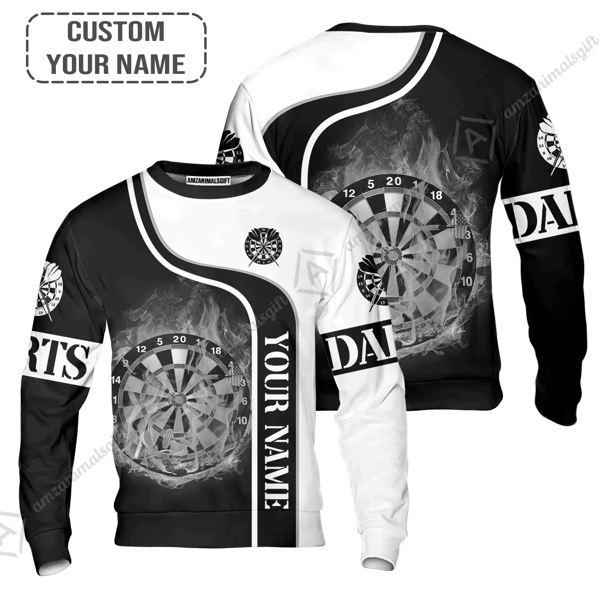 Customized Darts Sweatshirt, Personalized Darts Black And White Sweatshirt For Men And Women, Perfect Outfit For Darts Lovers, Darts Players - Image 2