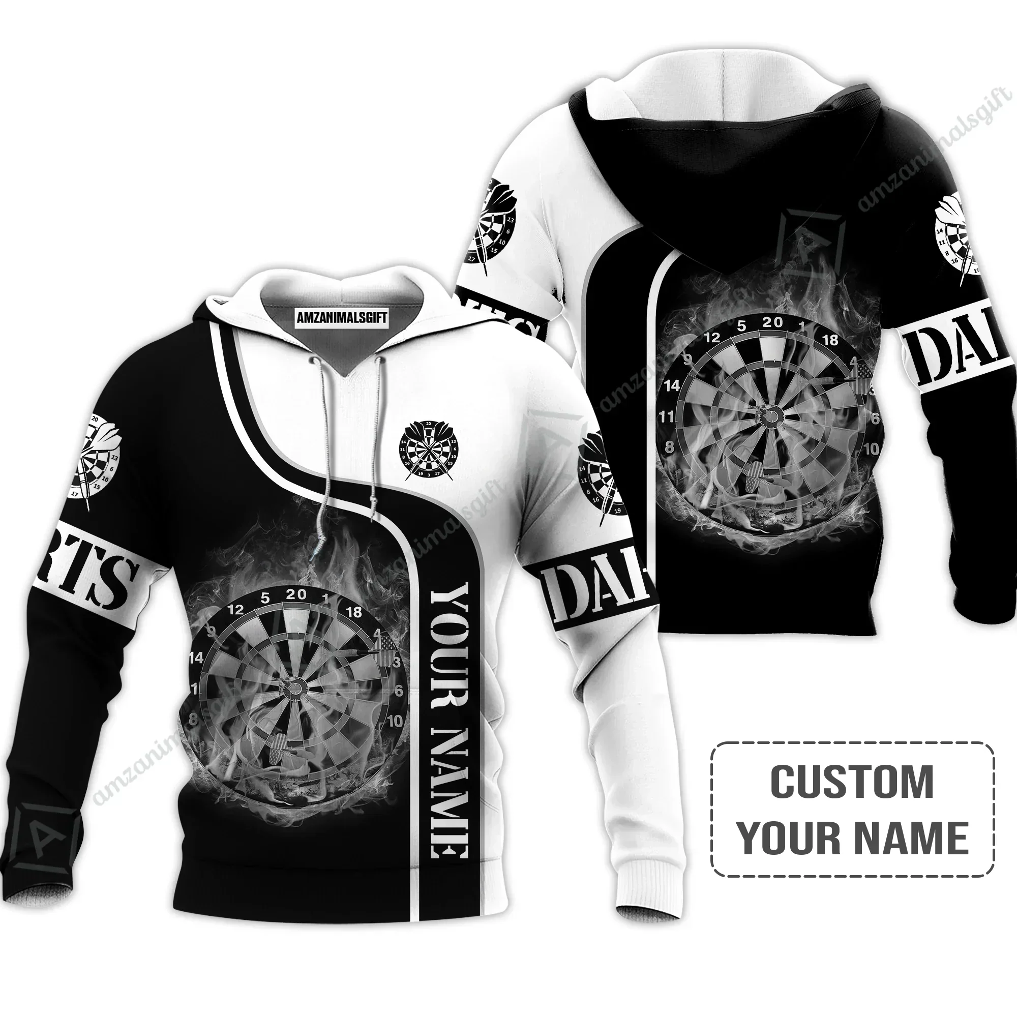 Customized Darts Sweatshirt, Personalized Darts Black And White Sweatshirt For Men And Women, Perfect Outfit For Darts Lovers, Darts Players - Image 3