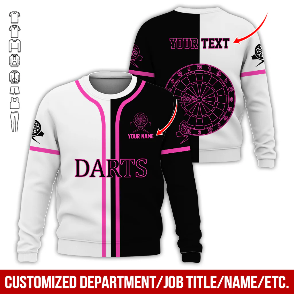 Customized Darts Sweatshirt, Personalized Name & Text Darts Sweatshirt, Black & White Sweatshirt, Perfect Gift For Darts Lovers, Darts Player - Image 10