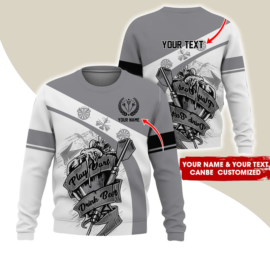 Customized Darts Sweatshirt, Personalized Name & Text Sweatshirt, Play Darts Drink Beer Sweatshirt, Perfect Gift For Darts Lovers, Friend, Family - Image 2