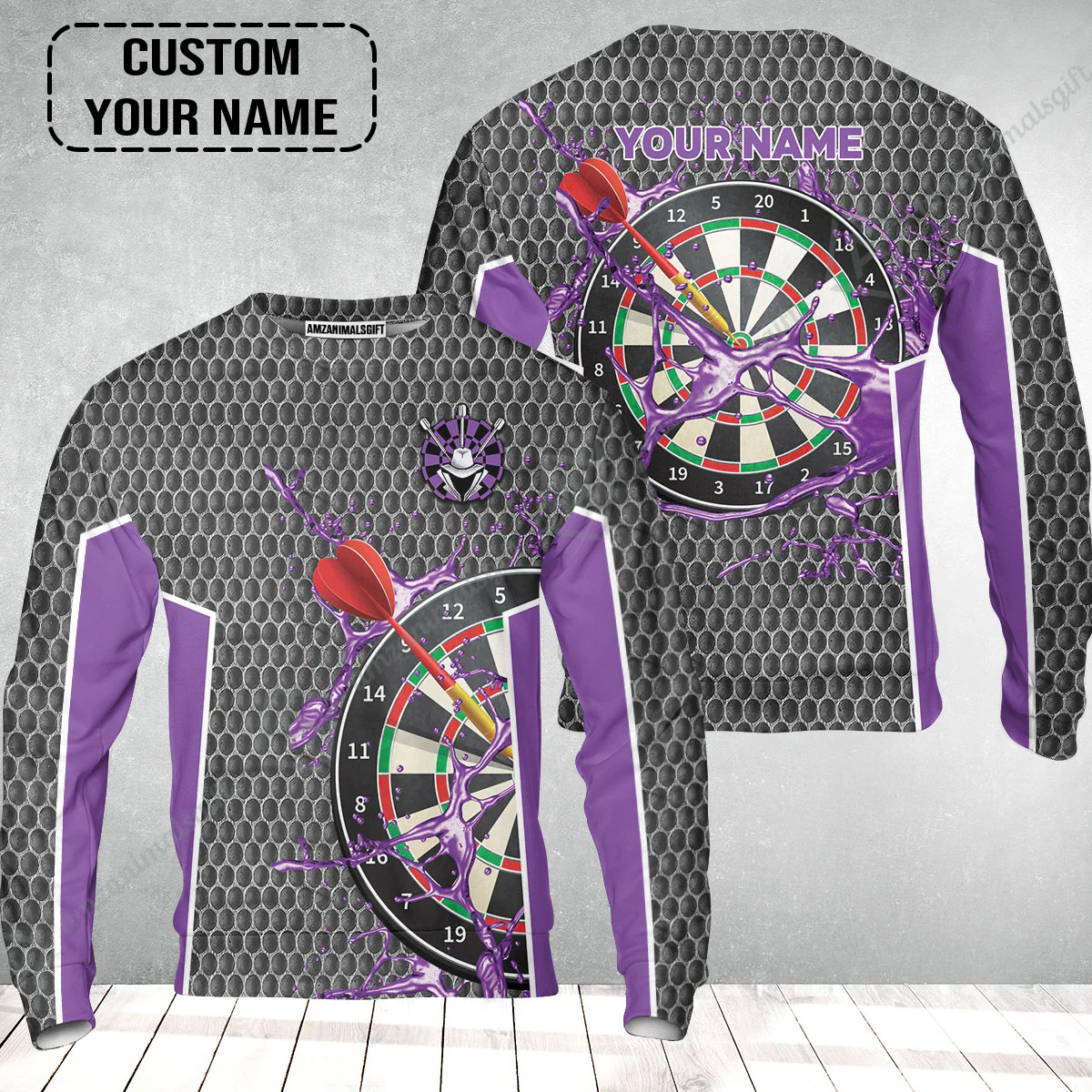 Customized Darts Sweatshirt, Teal Darts Water Honeycomb, Personalized Name Sweatshirt - Image 2