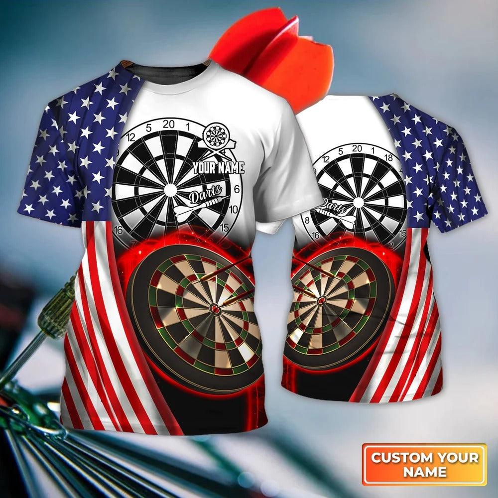Customized Darts T Shirt, American Flag Dartboard, Personalized Name Skull And Darts T Shirt For Men - Perfect Gift For Darts Lovers, Darts Players