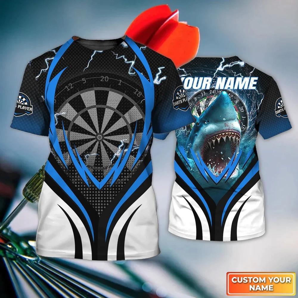 Customized Darts T Shirt, Bullseye Dartboard, Personalized Name Shark And Darts T Shirt For Men - Perfect Gift For Darts Lovers, Darts Players