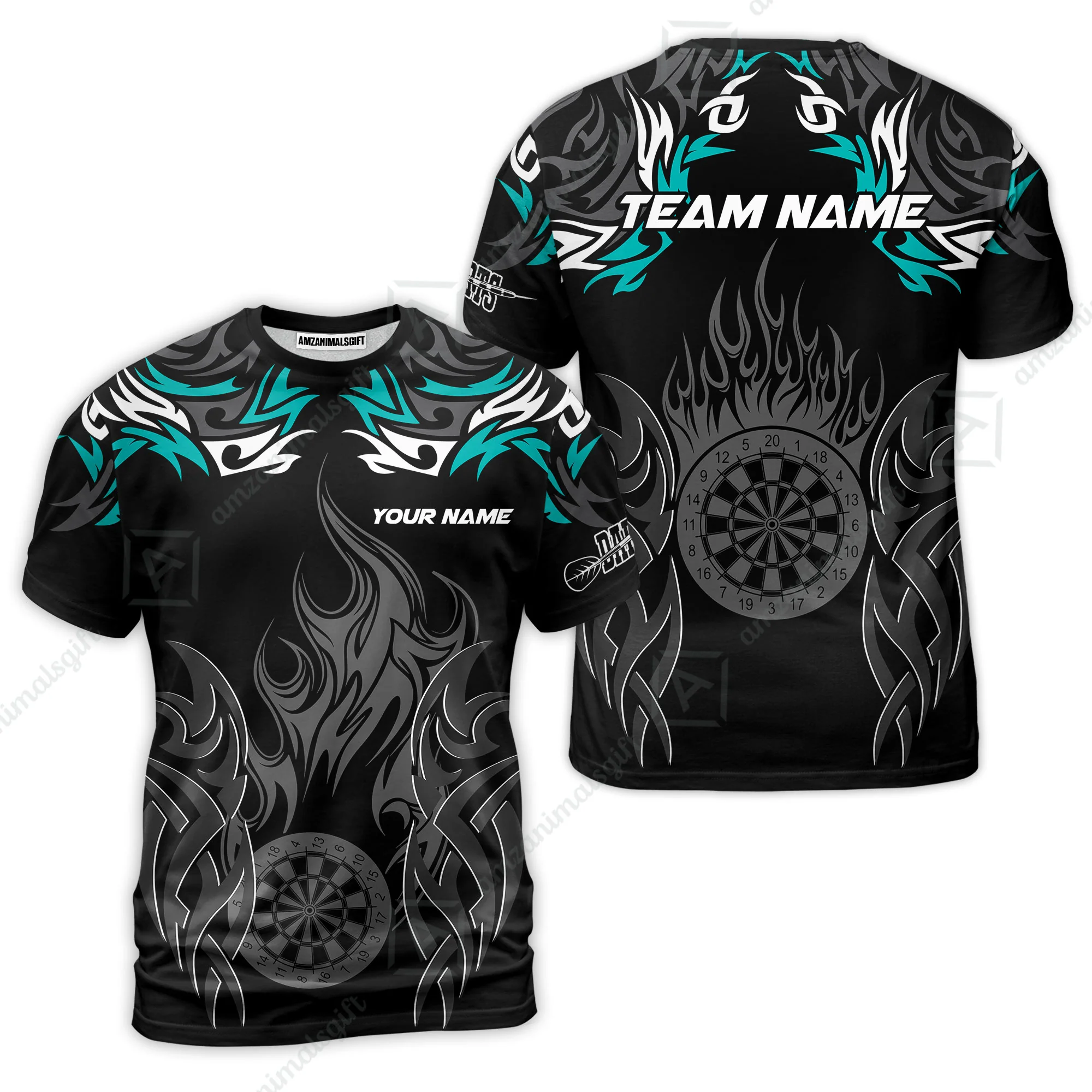 Customized Darts T-Shirt, Dartboard Fire Flame Darts Team Style T-Shirt for Players, Jersey for Darts Players - Image 4
